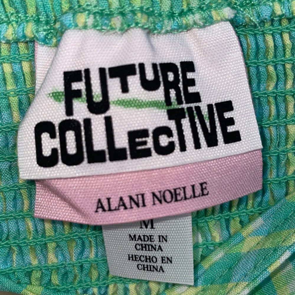 Future Collective Alani Noelle Green Gingham Long Puff Sleeve Crop Top - Picture 3 of 8